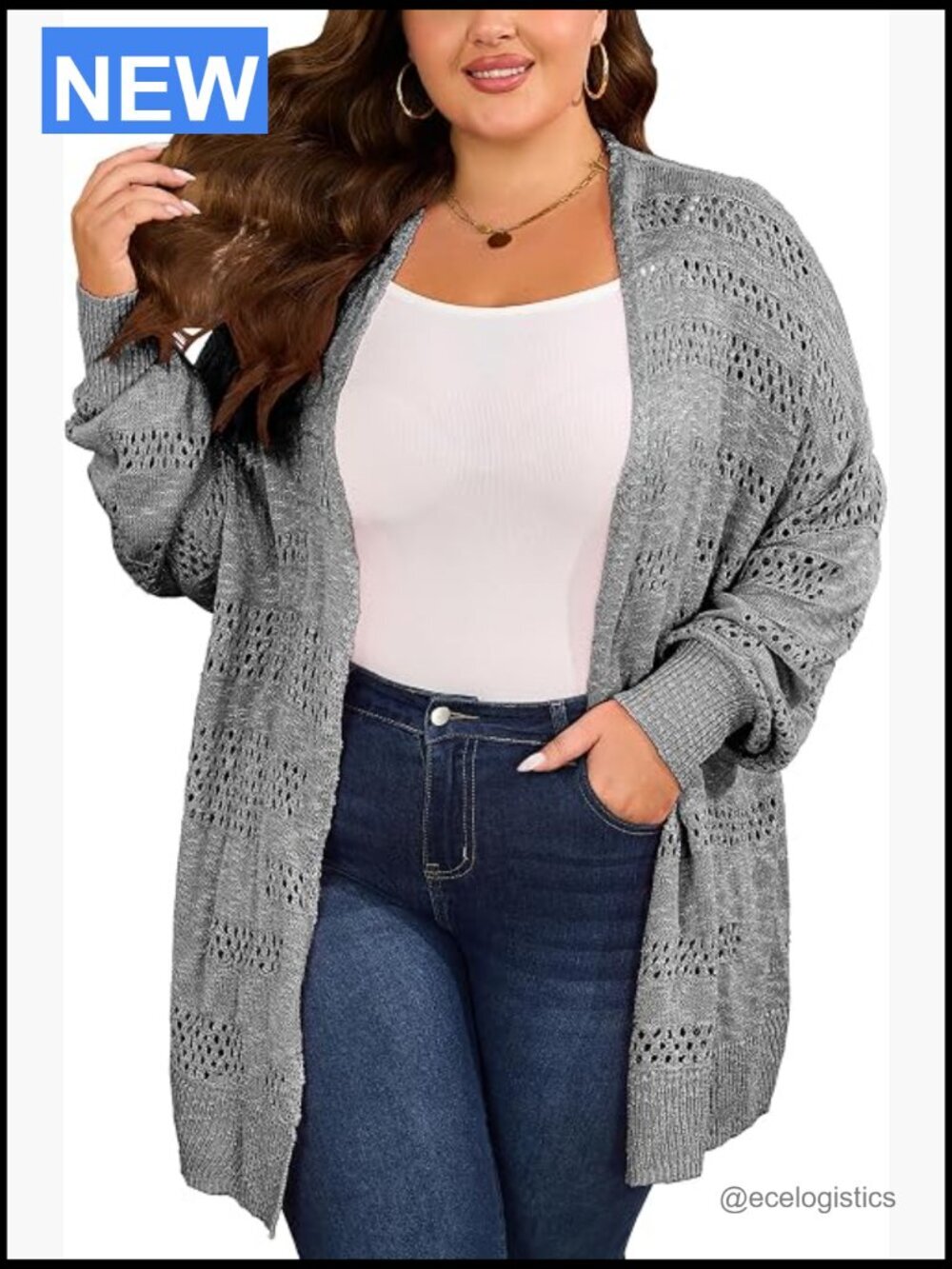 Plus Size Crochet Cardigan Kimono Oversized Long Sleeve Open Front Knit Sweater